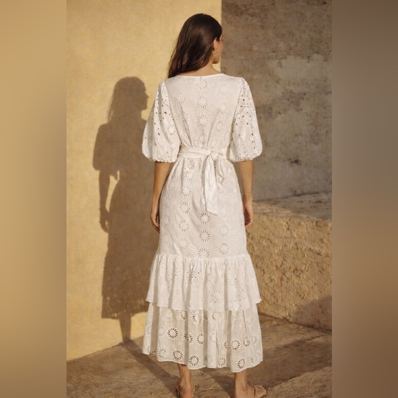 ZARA BELTED EMBROIDERED MIDI DRESS OYSTER WHITE SIZE S - Picture 5 of 15